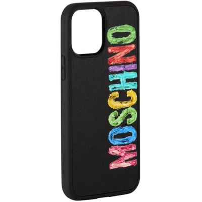 Shop Moschino Black Painted Logo Iphone 12/12 Pro Case In 7950 Black