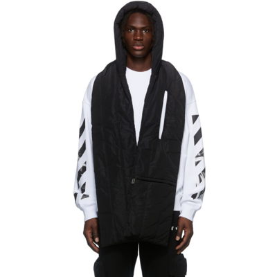 Shop Off-white Black Hooded Puffer Scarf