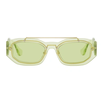 Shop Versace Green Biggie Medusa Sunglasses In 1252/2 Transparent L