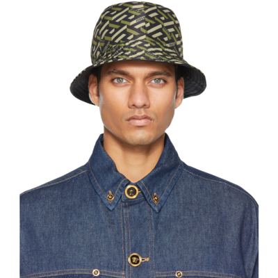 Shop Versace Khaki Monogram Bucket Hat In 2g410 Khaki