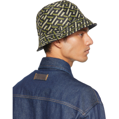 Shop Versace Khaki Monogram Bucket Hat In 2g410 Khaki
