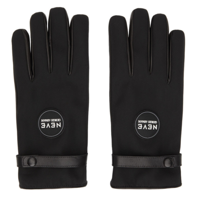 Shop Giorgio Armani Black Neve Paneled Twill Gloves In 00020 Black