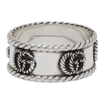 Shop Gucci Silver Double G Marmont Chain Ring In 0701 Argento Aureco