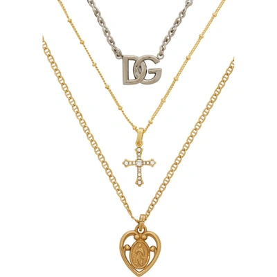 Shop Dolce & Gabbana Gold & Silver Mixed Chain Pendant Necklace In 87562 Bicolore