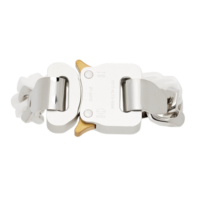 Shop Alyx Silver & White Ceramic Buckle Chain Bracelet In Whitewth0001