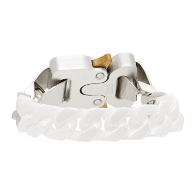Shop Alyx Silver & White Ceramic Buckle Chain Bracelet In Whitewth0001