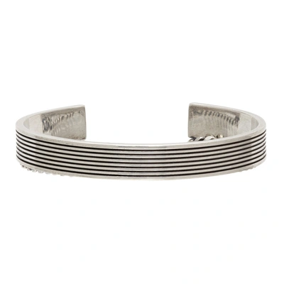 Shop Saint Laurent Silver Stripe & Chain Bracelet In 8142 Argent Oxyde
