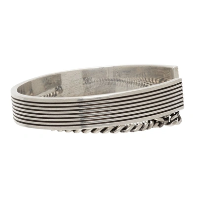 Shop Saint Laurent Silver Stripe & Chain Bracelet In 8142 Argent Oxyde