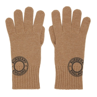 Shop Burberry Tan Graphic Logo Gloves In Camel