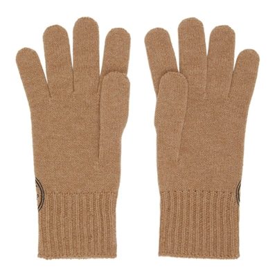 Shop Burberry Tan Graphic Logo Gloves In Camel