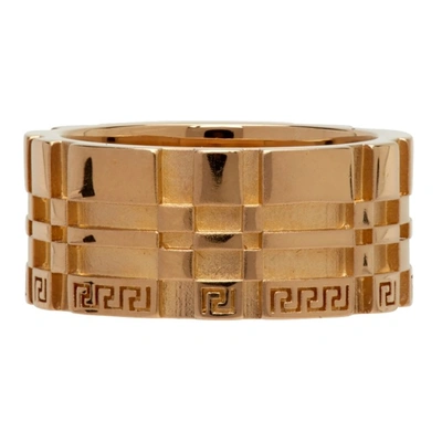 Shop Versace Gold Tartan Band Ring In 3j000 Gold