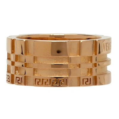 Shop Versace Gold Tartan Band Ring In 3j000 Gold