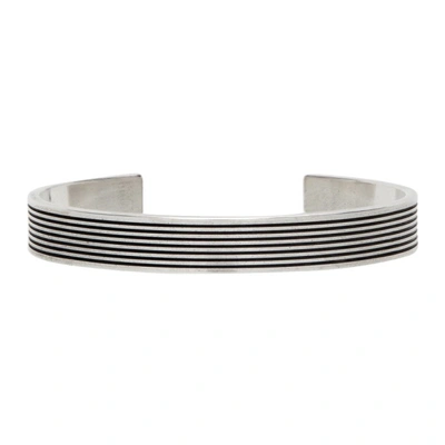 Shop Saint Laurent Stripe Cuff Bracelet In 8142 Argent Oxyde