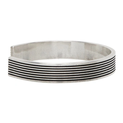 Shop Saint Laurent Stripe Cuff Bracelet In 8142 Argent Oxyde