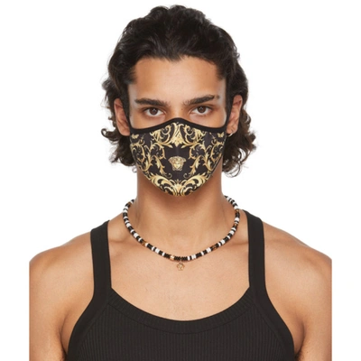 Shop Versace Black V-barocco Face Mask In 5b000 Blgld