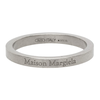 Shop Maison Margiela Silver Polished Logo Ring In 951 Silver