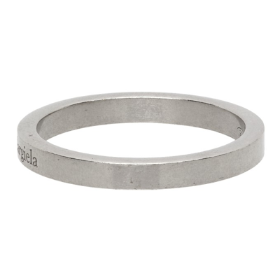 Shop Maison Margiela Silver Polished Logo Ring In 951 Silver