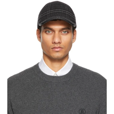 Shop Burberry Black Check Cap In Charcoal