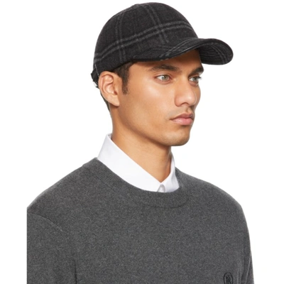 Shop Burberry Black Check Cap In Charcoal