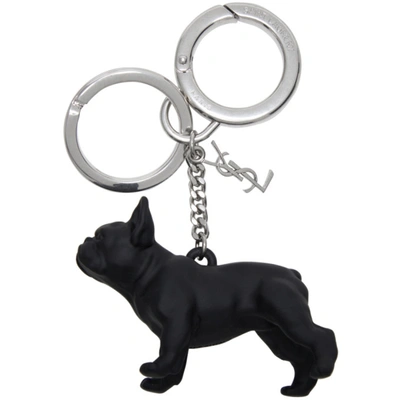 Shop Saint Laurent Black Dog Keychain In 1009 Black/nickel Ox