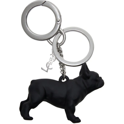 Shop Saint Laurent Black Dog Keychain In 1009 Black/nickel Ox