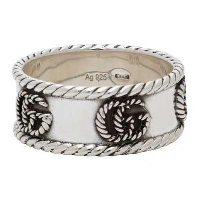 Shop Gucci Silver Textured Double G Ring In 0701 Argento Aureco