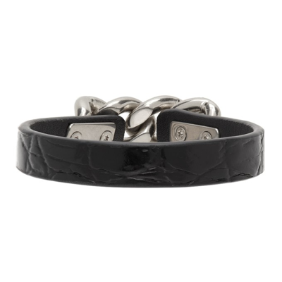 Shop Saint Laurent Black Croc Chain Bracelet In Black 100