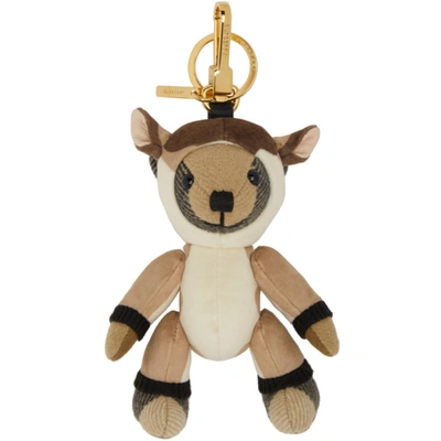 Shop Burberry Brown Deer Costume Thomas Bear Keychain In Archive Beige