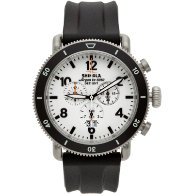 Shop Shinola Silver Runwell Sport Chronograph 'the White Hurricane' 48 Mm Watch In Titanium