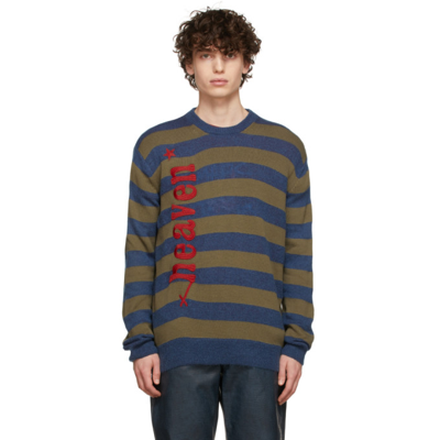 Marc Jacobs Heaven Blue & Khaki Striped Heaven Charm Sweater In 