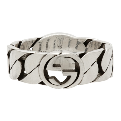 Shop Gucci Silver Large Interlocking G Ring In 8191 0728/black