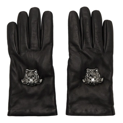 Shop Versace Black 'la Medusa' Leather Gloves In 1b00e Black