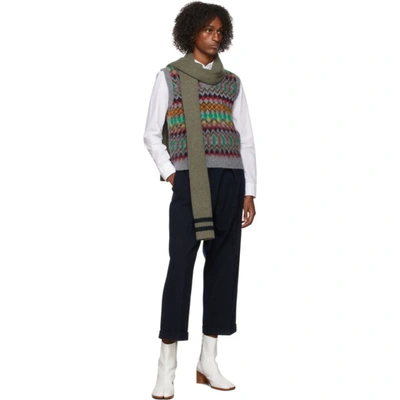 Shop Maison Margiela Khaki Stripe Scarf In 702f Military+navy S