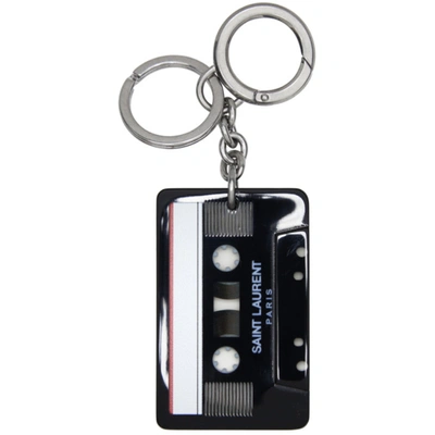 Shop Saint Laurent Black Cassette Tape Keychain In 1009 Black/nickel Ox