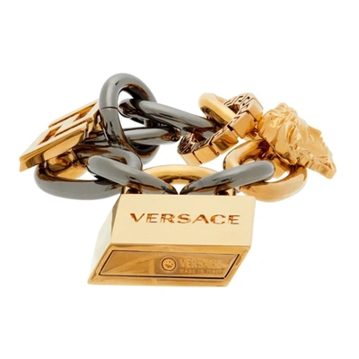 Shop Versace Gold Padlock Chain Bracelet In 4j190 Silve