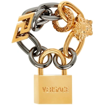Shop Versace Gold Padlock Chain Bracelet In 4j190 Silve