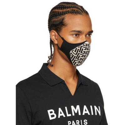 Shop Balmain Black & Off-white Monogram Face Mask In Edk Noir/ivoire