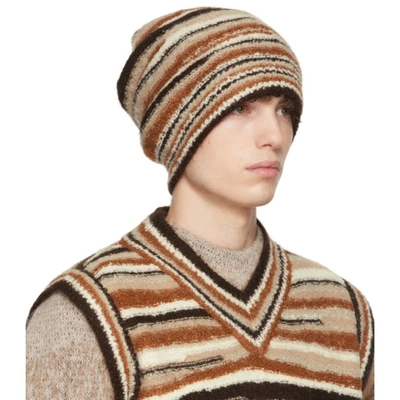 ERL STRIPE KNIT BEANIE (BROWN)