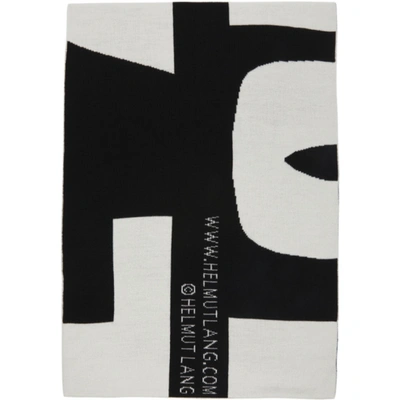 Shop Helmut Lang Black & White Wool Logo Scarf In Deep Black