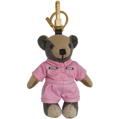 Shop Burberry Pink & Brown Two-piece Thomas Bear Keychain In Archive Beige