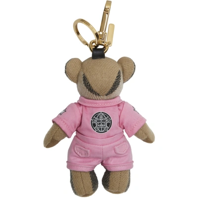 Shop Burberry Pink & Brown Two-piece Thomas Bear Keychain In Archive Beige