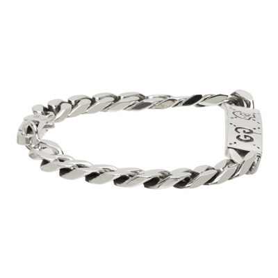 Gucci Ghost Engraved Sterling Silver Id Bracelet In Silver Tone | ModeSens