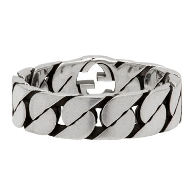 Shop Gucci Silver Thin Chain Interlocking G Ring In 0728 Semi Shiny Silv