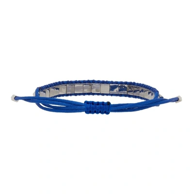 Shop Valentino Blue Satin Rockstud Bracelet In Ocean