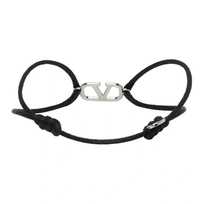 Shop Valentino Black Cord Vlogo Bracelet In 0no Nero