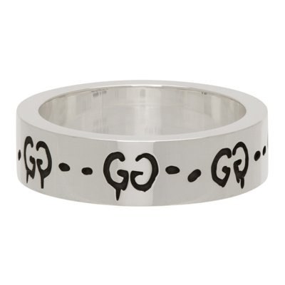 Shop Gucci Silver G Ghost Ring In 0701 Argento Aureco