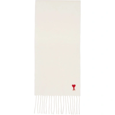 Shop Ami Alexandre Mattiussi Off-white Wool 'ami De Coeur' Classic Scarf In 100 White