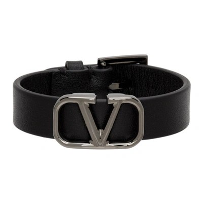 Shop Valentino Black Vlogo Bracelet In 0no Nero
