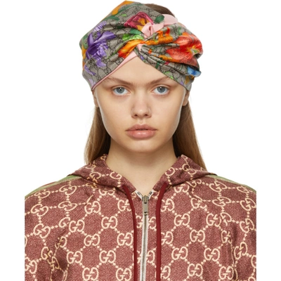 Shop Gucci Multicolor Floral Headband In 9772 Beige/pink