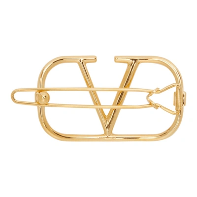 Shop Valentino Gold Vlogo Hair Clip In Cs4 Gold